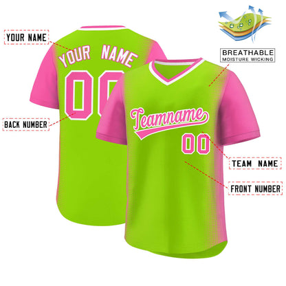 Custom Neon Green Pink Personalized Raglan Sleeves Authentic Pullover Baseball Jersey