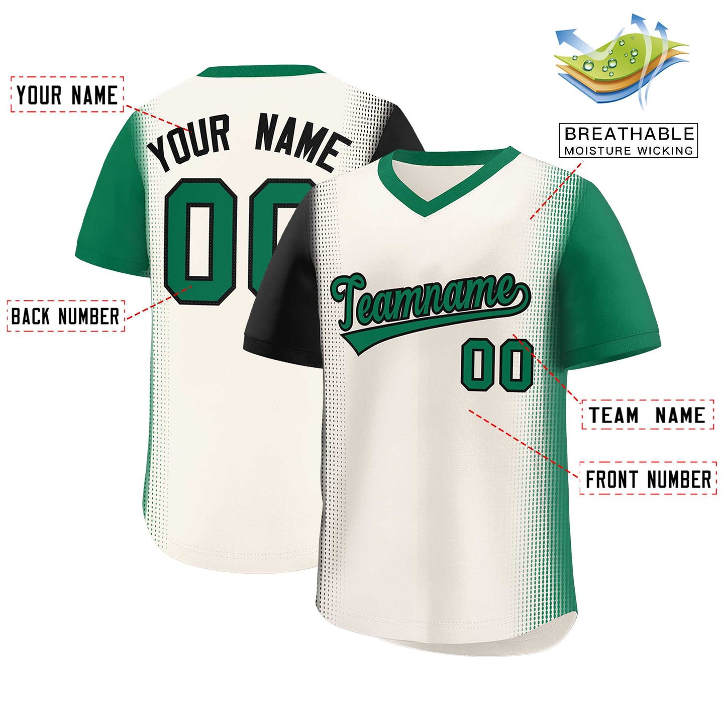 Custom Cream Black-Kelly Green Personalized Raglan Sleeves Authentic Pullover Baseball Jersey