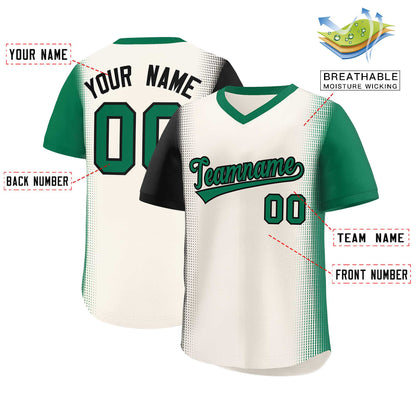 Custom Cream Black-Kelly Green Personalized Raglan Sleeves Authentic Pullover Baseball Jersey