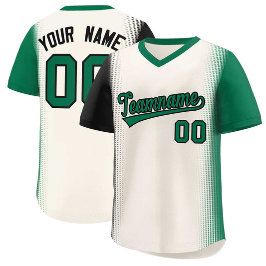 Custom Cream Black-Kelly Green Personalized Raglan Sleeves Authentic Pullover Baseball Jersey