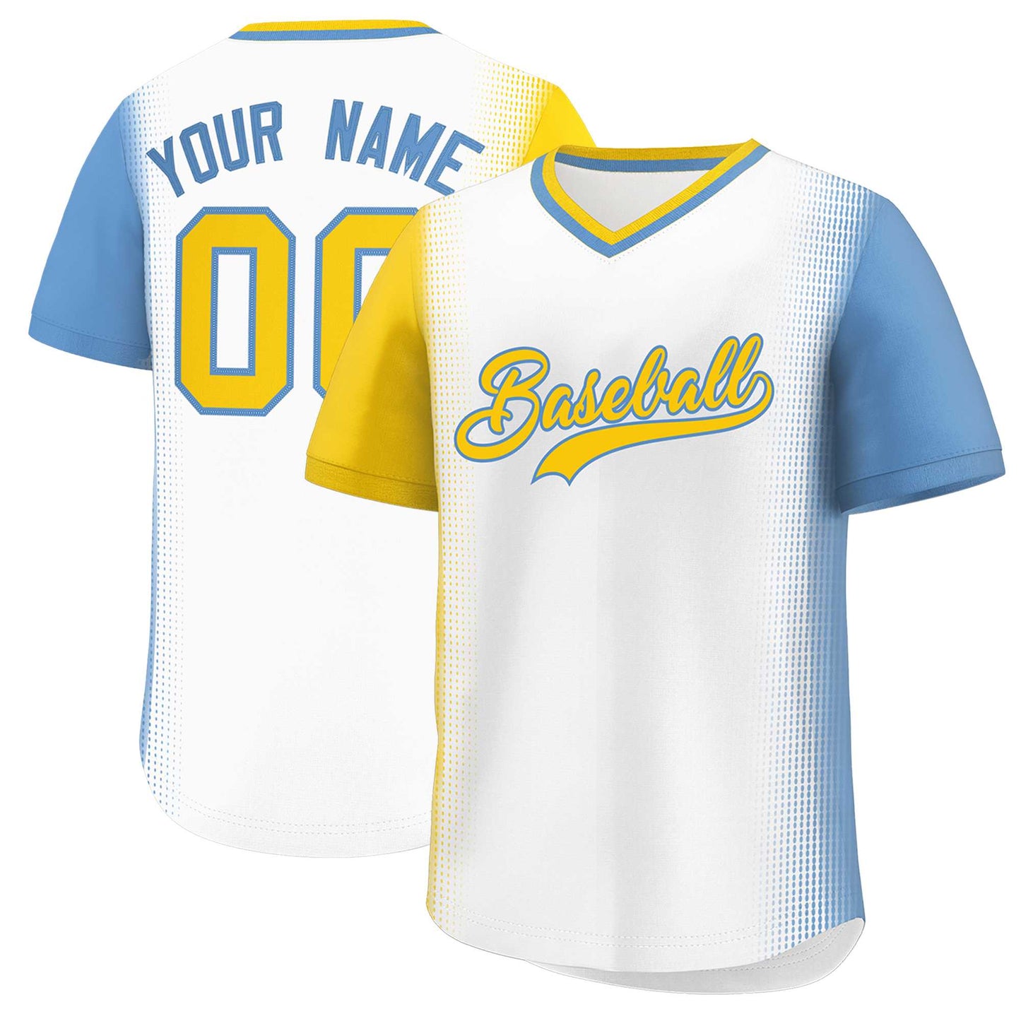 Custom White Gold-Light Blue Personalized Raglan Sleeves Authentic Pullover Baseball Jersey