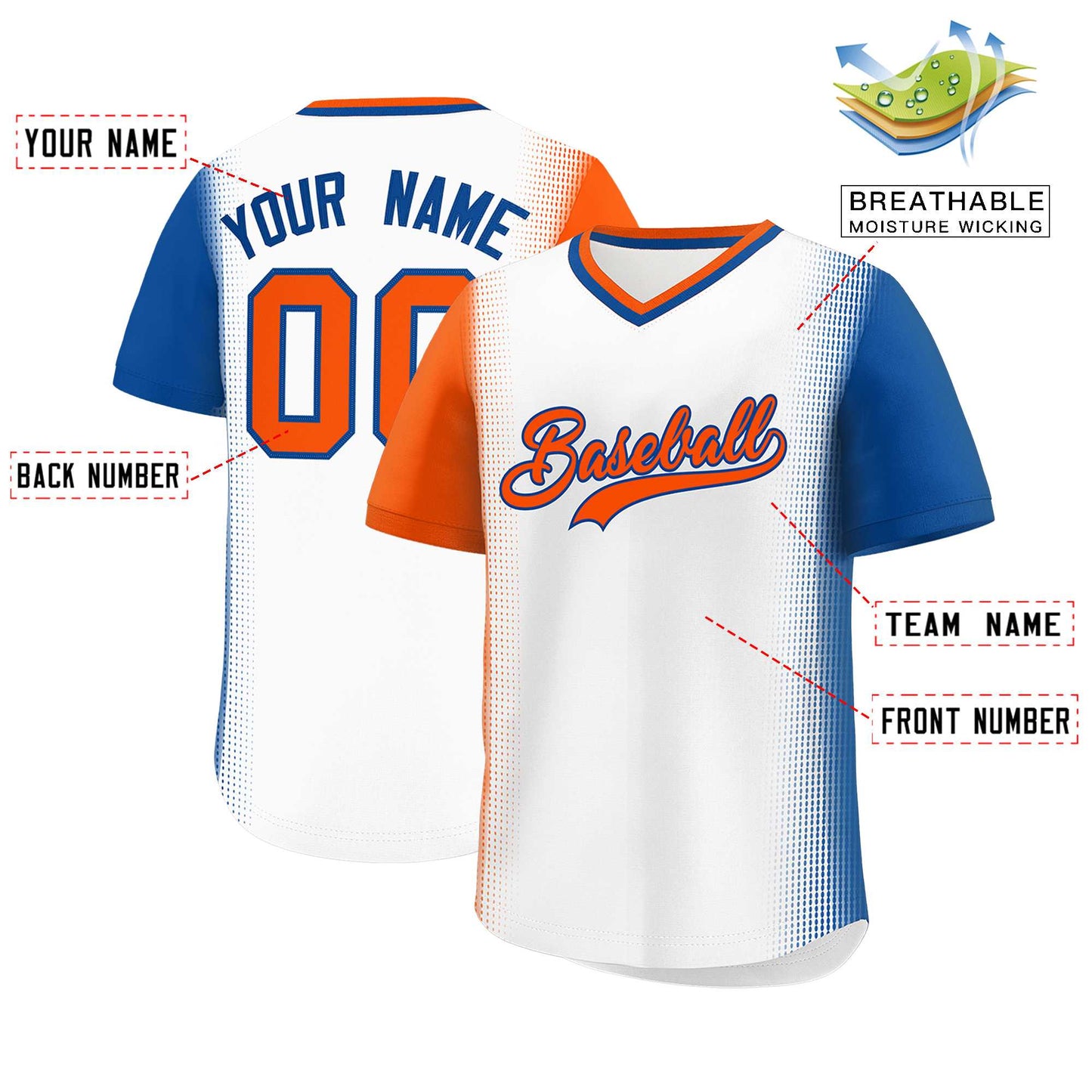 Custom White Orange-Royal Personalized Raglan Sleeves Authentic Pullover Baseball Jersey