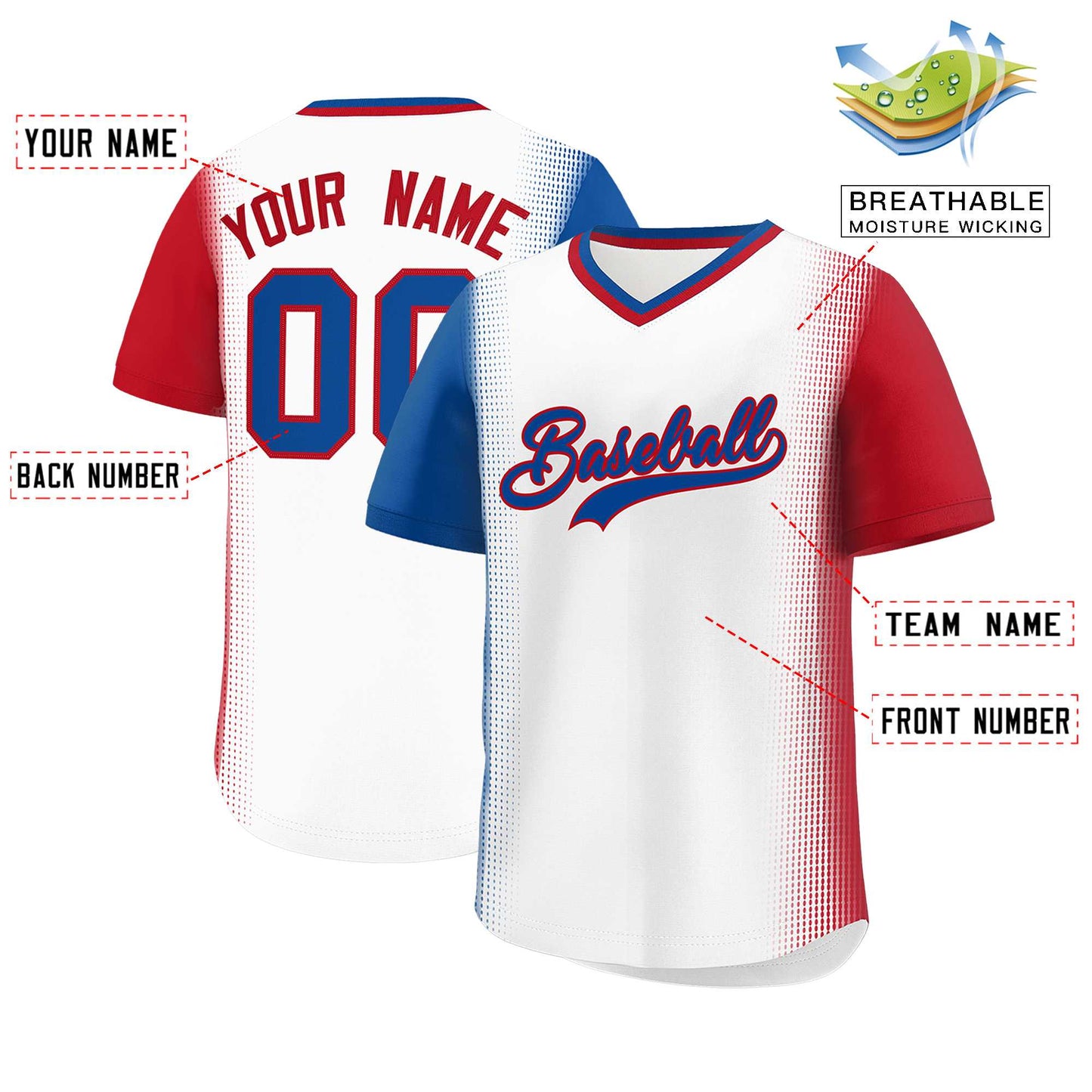 Custom White Royal-Red Personalized Raglan Sleeves Authentic Pullover Baseball Jersey