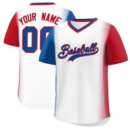 Custom White Royal-Red Personalized Raglan Sleeves Authentic Pullover Baseball Jersey