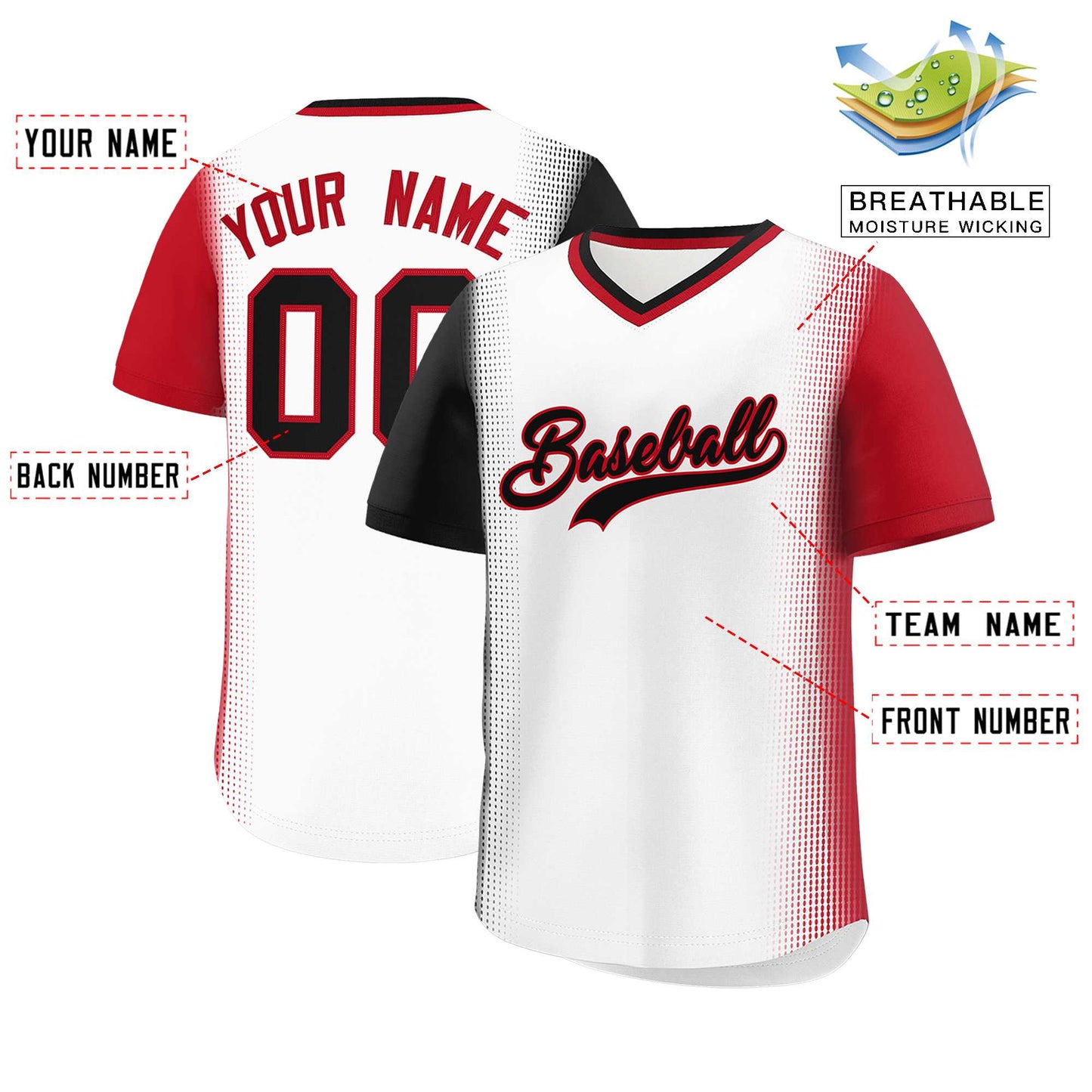 Custom White Black-Red Personalized Raglan Sleeves Authentic Pullover Baseball Jersey