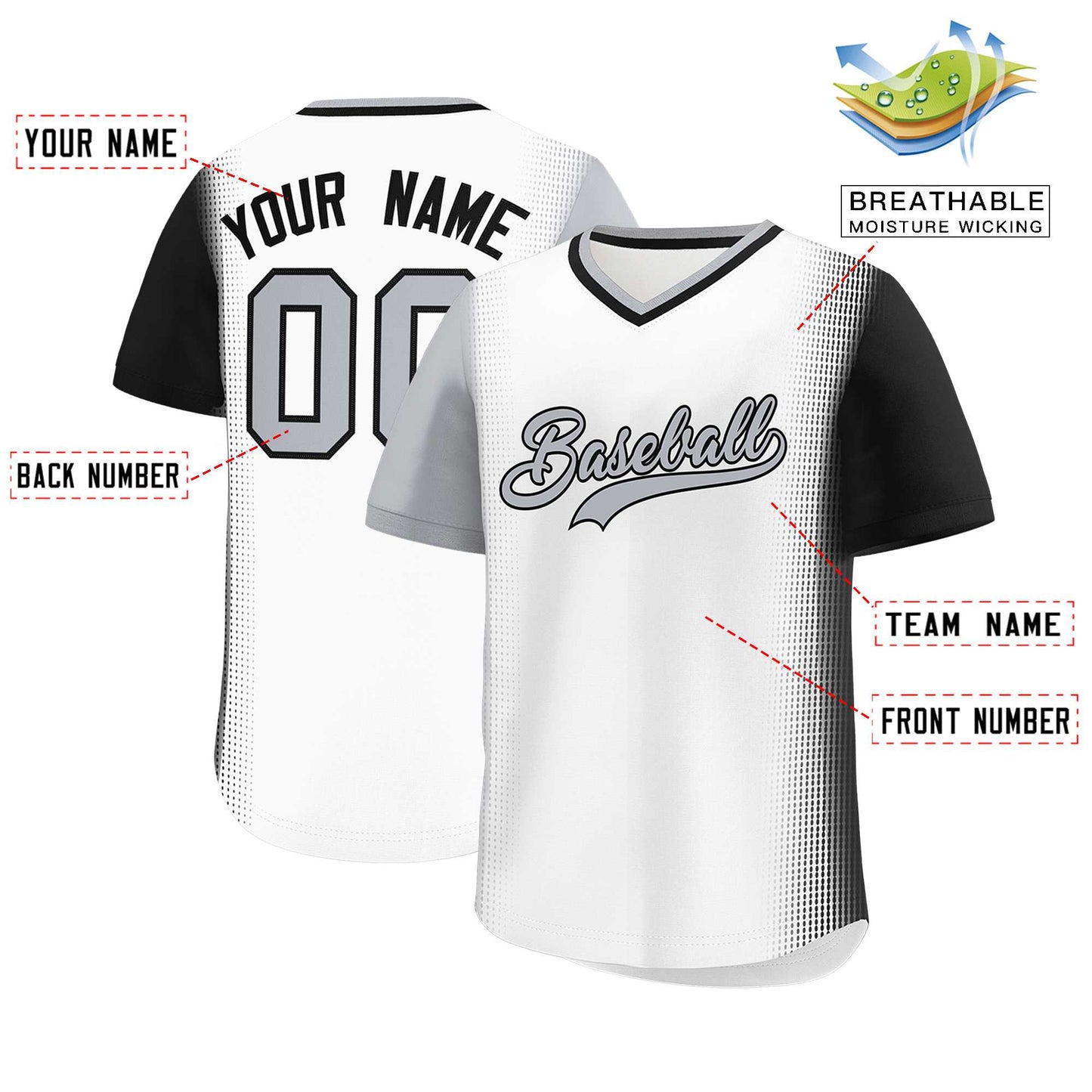 Custom White Gray-Black Personalized Raglan Sleeves Authentic Pullover Baseball Jersey