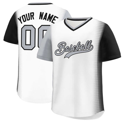 Custom White Gray-Black Personalized Raglan Sleeves Authentic Pullover Baseball Jersey