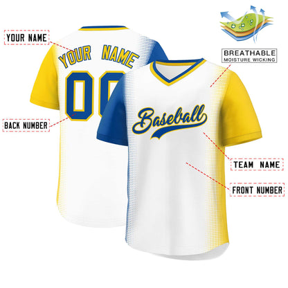 Custom White Royal-Gold Personalized Raglan Sleeves Authentic Pullover Baseball Jersey