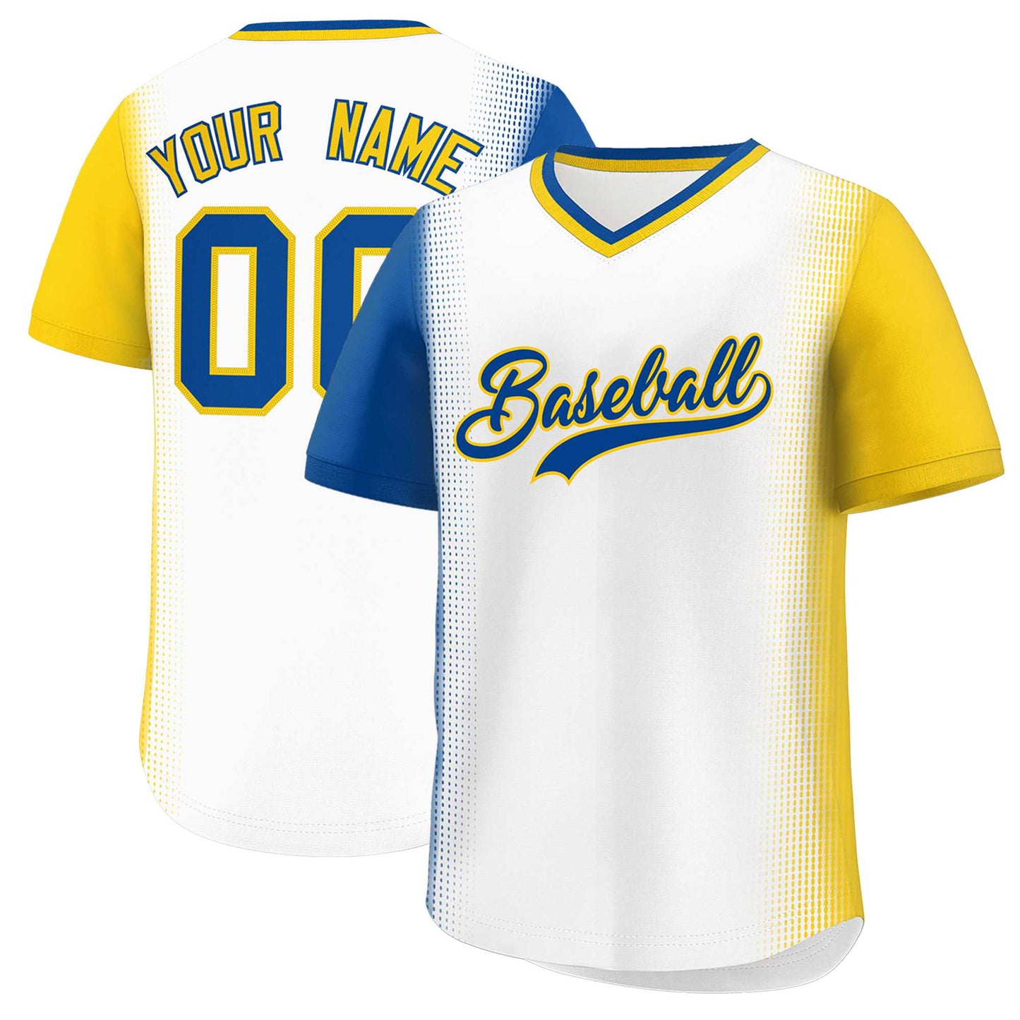 Custom White Royal-Gold Personalized Raglan Sleeves Authentic Pullover Baseball Jersey