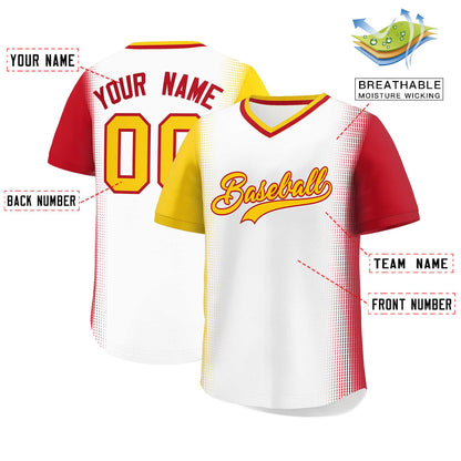 Custom White Gold-Red Personalized Raglan Sleeves Authentic Pullover Baseball Jersey