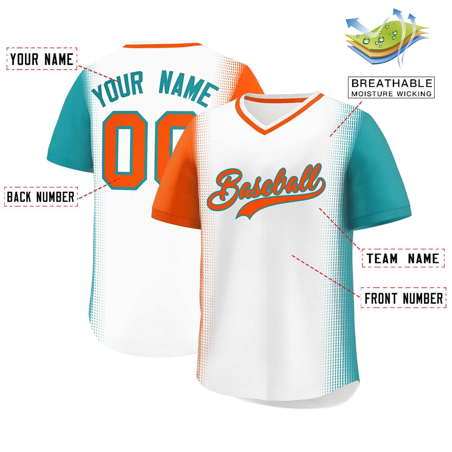 Custom White Orange-Aqua Personalized Raglan Sleeves Authentic Pullover Baseball Jersey