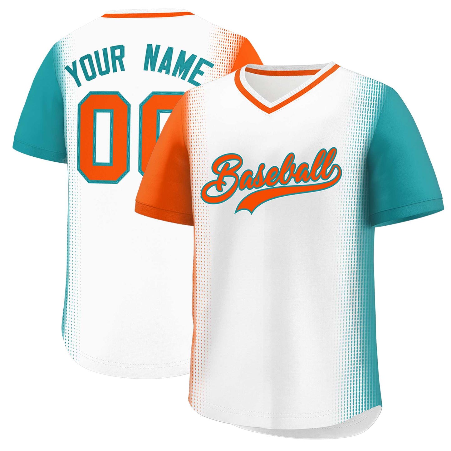 Custom White Orange-Aqua Personalized Raglan Sleeves Authentic Pullover Baseball Jersey