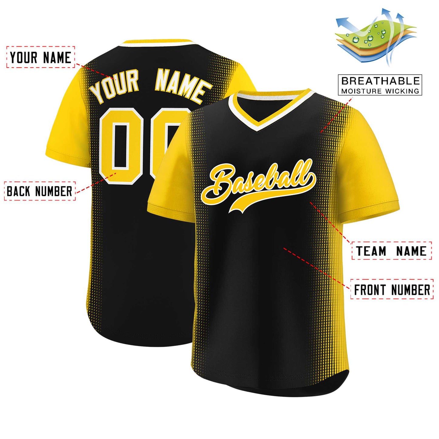 Custom Black Gold Personalized Raglan Sleeves Authentic Pullover Baseball Jersey