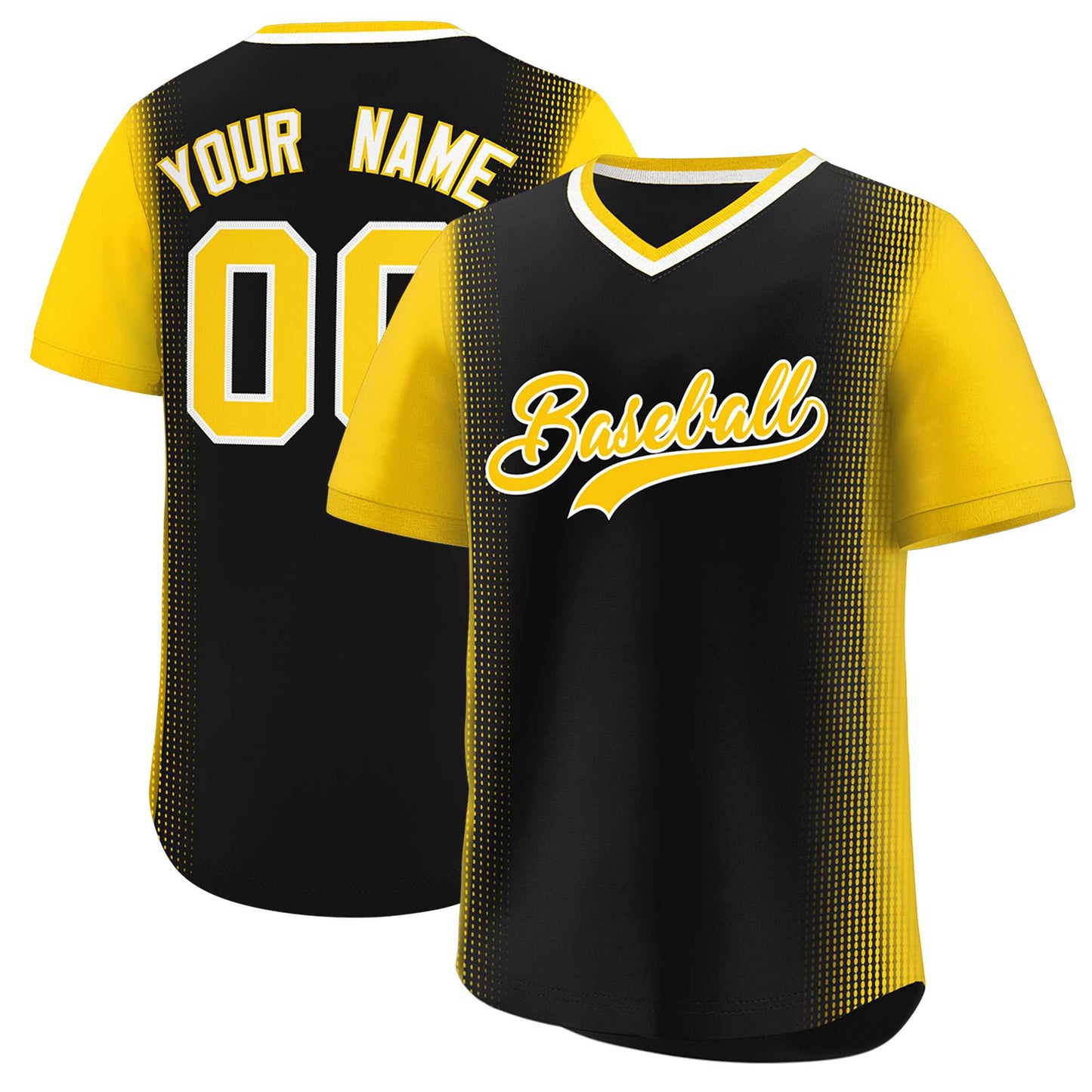 Custom Black Gold Personalized Raglan Sleeves Authentic Pullover Baseball Jersey