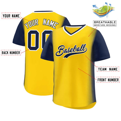 Custom Gold Navy Personalized Raglan Sleeves Authentic Pullover Baseball Jersey