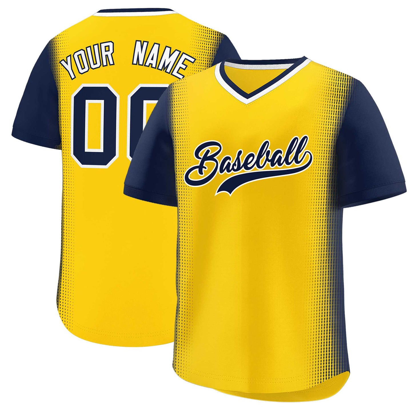 Custom Gold Navy Personalized Raglan Sleeves Authentic Pullover Baseball Jersey