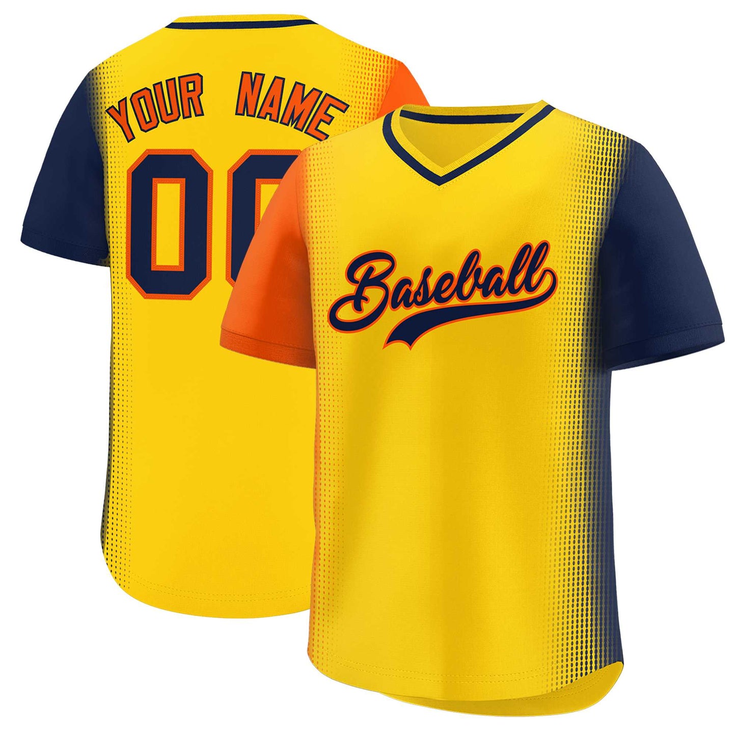 Custom Gold Orange-Navy Personalized Raglan Sleeves Authentic Pullover Baseball Jersey