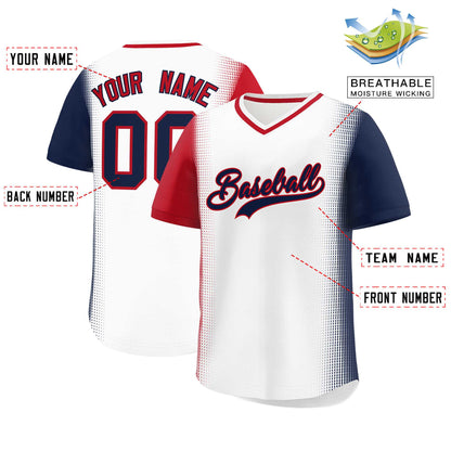 Custom White Red-Navy Personalized Raglan Sleeves Authentic Pullover Baseball Jersey