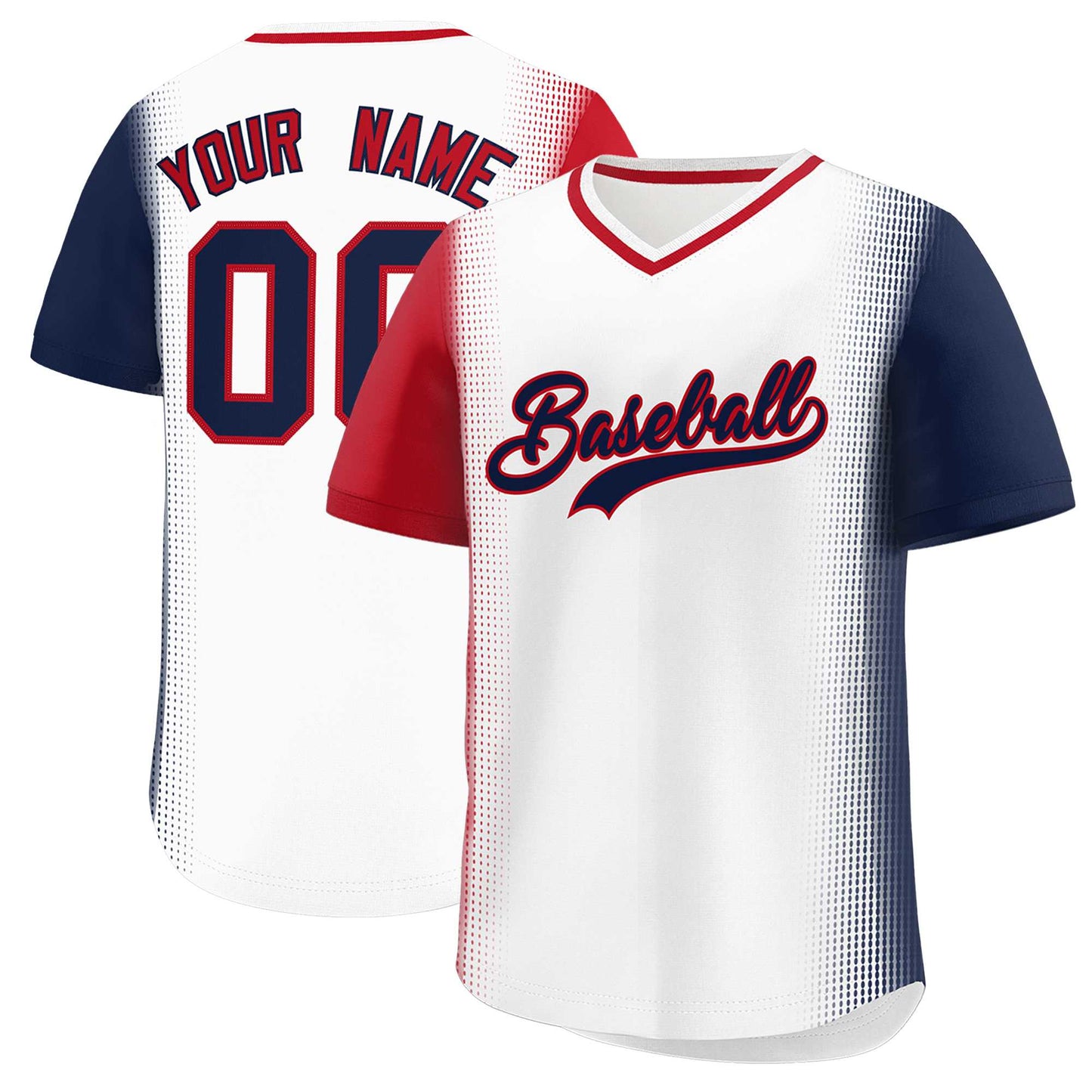 Custom White Red-Navy Personalized Raglan Sleeves Authentic Pullover Baseball Jersey