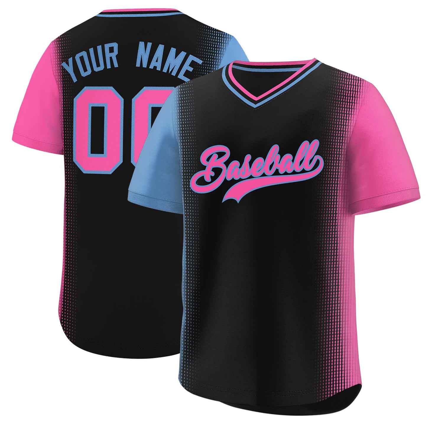 Custom Black Light Blue-Pink Personalized Raglan Sleeves Authentic Pullover Baseball Jersey