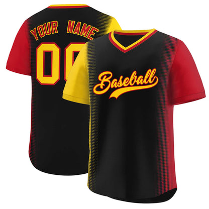 Custom Black Gold-Red Personalized Raglan Sleeves Authentic Pullover Baseball Jersey