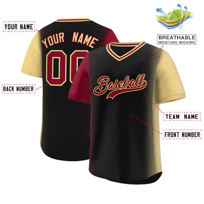 Custom Black Crimson-Khaki Personalized Raglan Sleeves Authentic Pullover Baseball Jersey