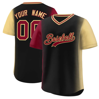 Custom Black Crimson-Khaki Personalized Raglan Sleeves Authentic Pullover Baseball Jersey