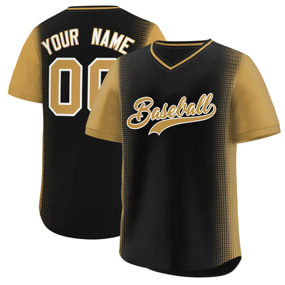 Custom Black Old Gold Personalized Raglan Sleeves Authentic Pullover Baseball Jersey