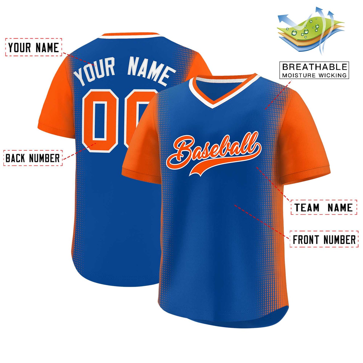 Custom Royal Orange Personalized Raglan Sleeves Authentic Pullover Baseball Jersey