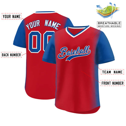 Custom Red Royal Personalized Raglan Sleeves Authentic Pullover Baseball Jersey