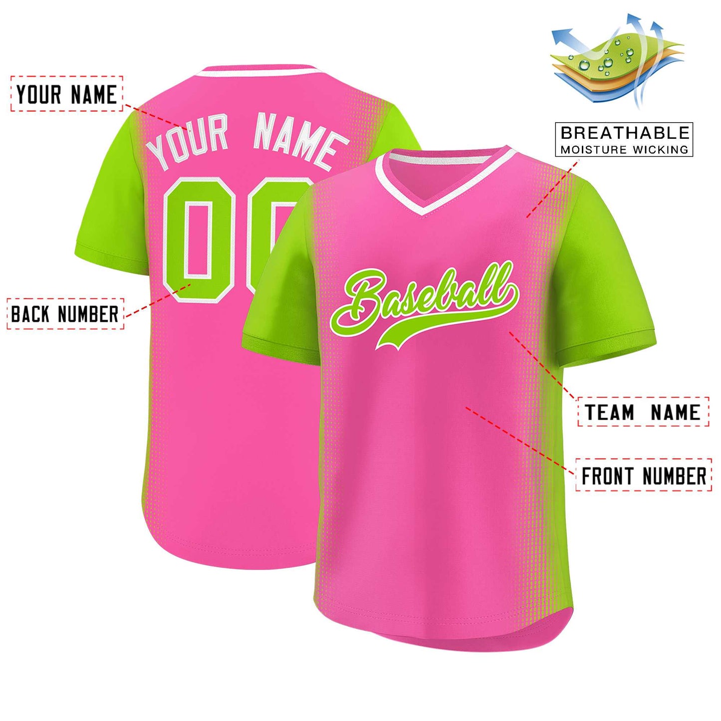 Custom Pink Neon Green Personalized Raglan Sleeves Authentic Pullover Baseball Jersey