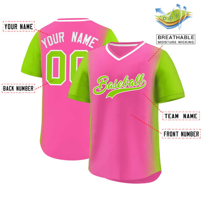 Custom Pink Neon Green Personalized Raglan Sleeves Authentic Pullover Baseball Jersey