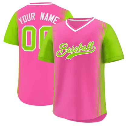 Custom Pink Neon Green Personalized Raglan Sleeves Authentic Pullover Baseball Jersey