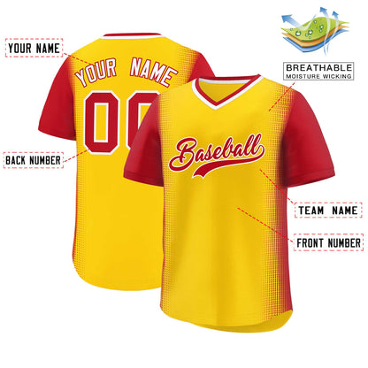 Custom Gold Red Personalized Raglan Sleeves Authentic Pullover Baseball Jersey