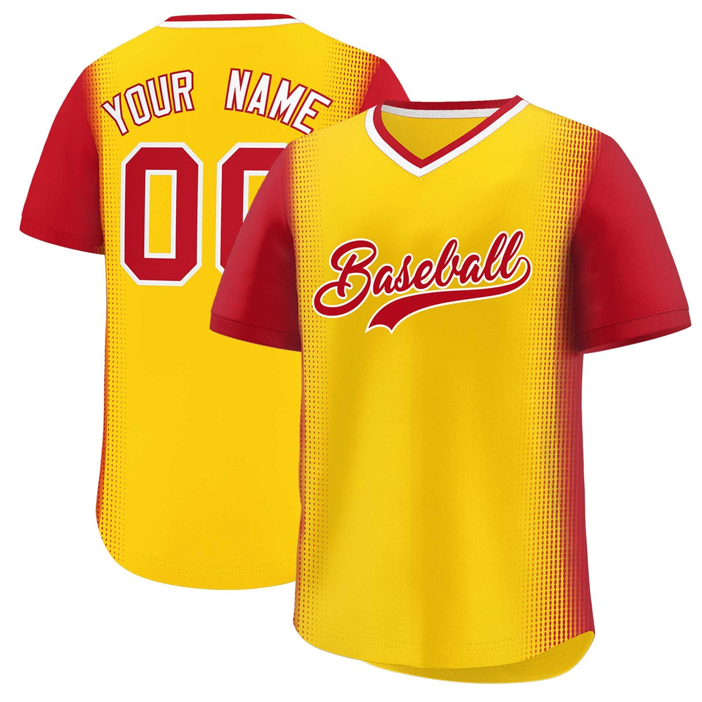 Custom Gold Red Personalized Raglan Sleeves Authentic Pullover Baseball Jersey