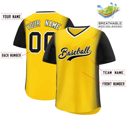 Custom Gold Black Personalized Raglan Sleeves Authentic Pullover Baseball Jersey