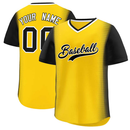 Custom Gold Black Personalized Raglan Sleeves Authentic Pullover Baseball Jersey