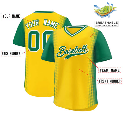 Custom Gold Kelly Green Personalized Raglan Sleeves Authentic Pullover Baseball Jersey