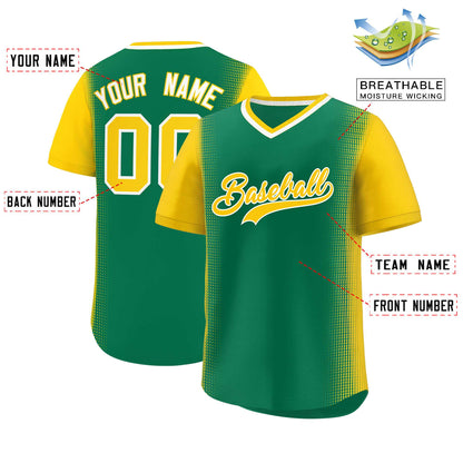 Custom Kelly Green Gold Personalized Raglan Sleeves Authentic Pullover Baseball Jersey