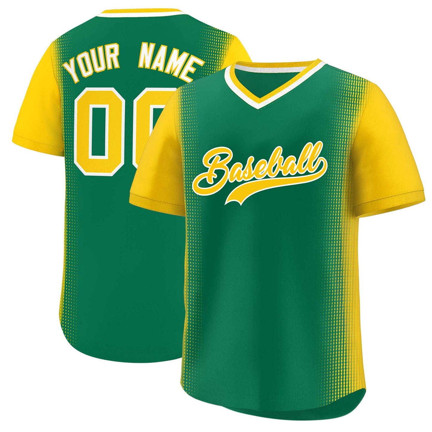 Custom Kelly Green Gold Personalized Raglan Sleeves Authentic Pullover Baseball Jersey