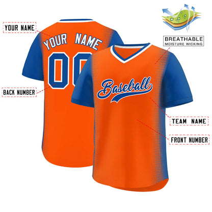 Custom Orange Royal Personalized Raglan Sleeves Authentic Pullover Baseball Jersey