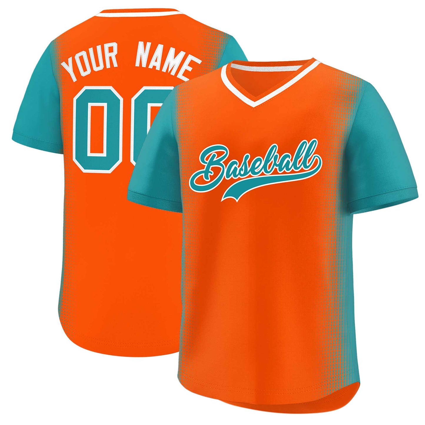 Custom Orange Aqua Personalized Raglan Sleeves Authentic Pullover Baseball Jersey