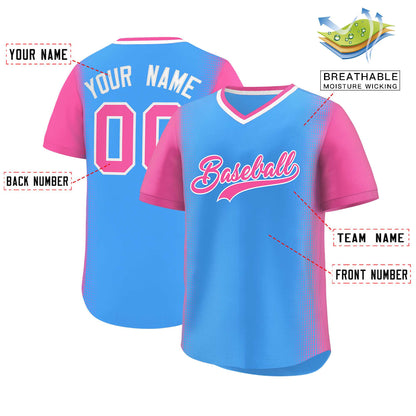 Custom Powder Blue Pink Personalized Raglan Sleeves Authentic Pullover Baseball Jersey