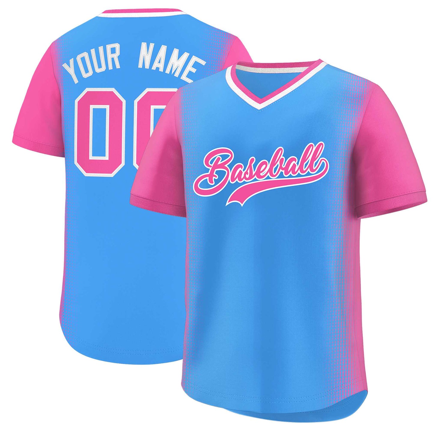 Custom Powder Blue Pink Personalized Raglan Sleeves Authentic Pullover Baseball Jersey