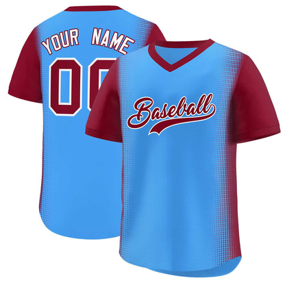 Custom Powder Blue Crimson Personalized Raglan Sleeves Authentic Pullover Baseball Jersey