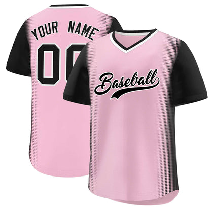 Custom Light Pink Black Personalized Raglan Sleeves Authentic Pullover Baseball Jersey