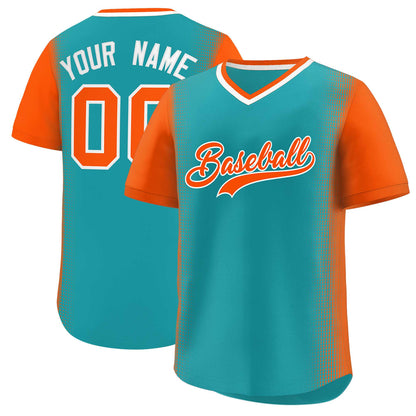 Custom Aqua Orange Personalized Raglan Sleeves Authentic Pullover Baseball Jersey