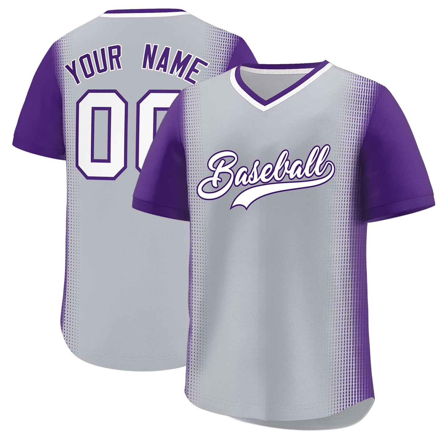 Custom Gray Purple Personalized Raglan Sleeves Authentic Pullover Baseball Jersey