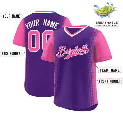 Custom Purple Pink Personalized Raglan Sleeves Authentic Pullover Baseball Jersey