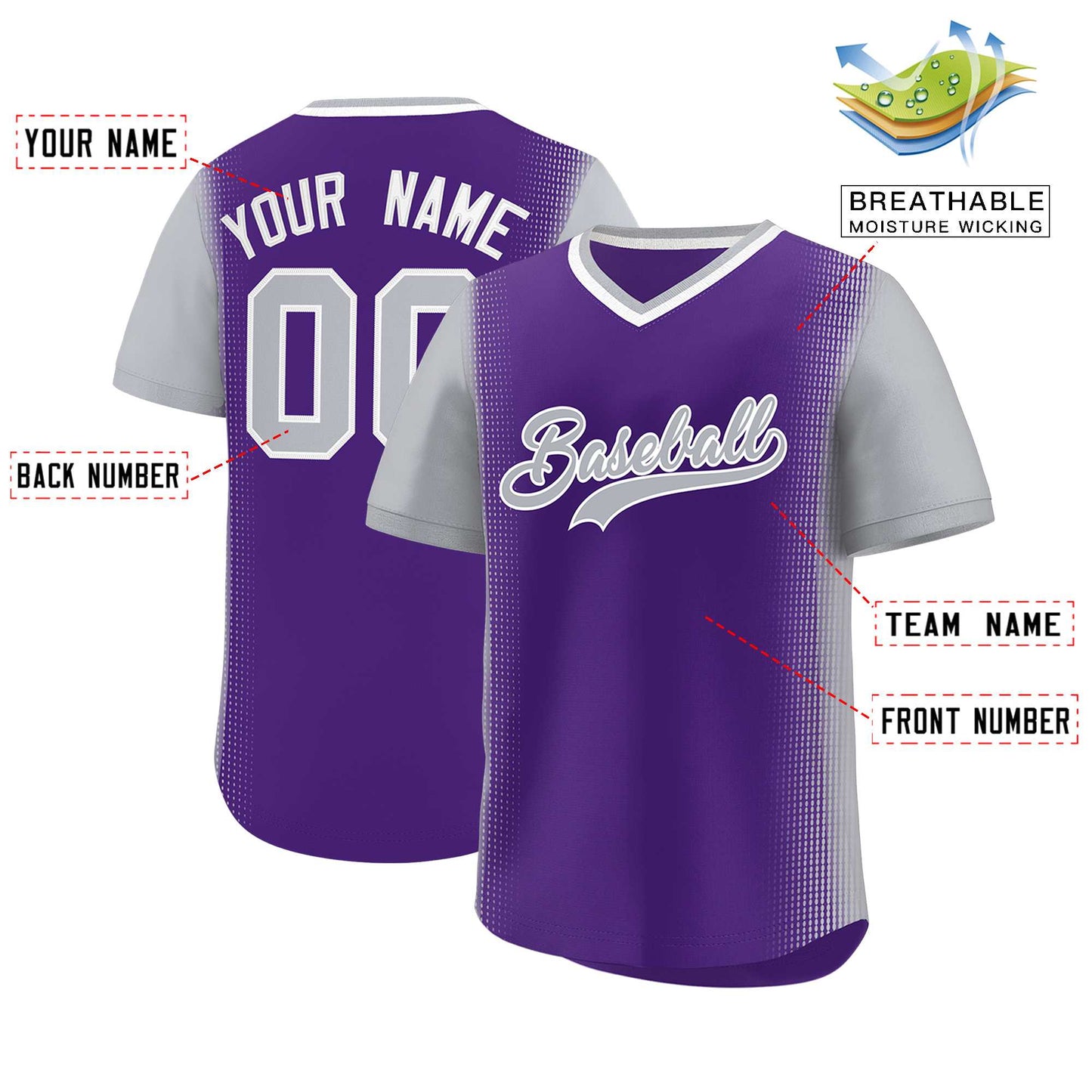 Custom Purple Gray Personalized Raglan Sleeves Authentic Pullover Baseball Jersey